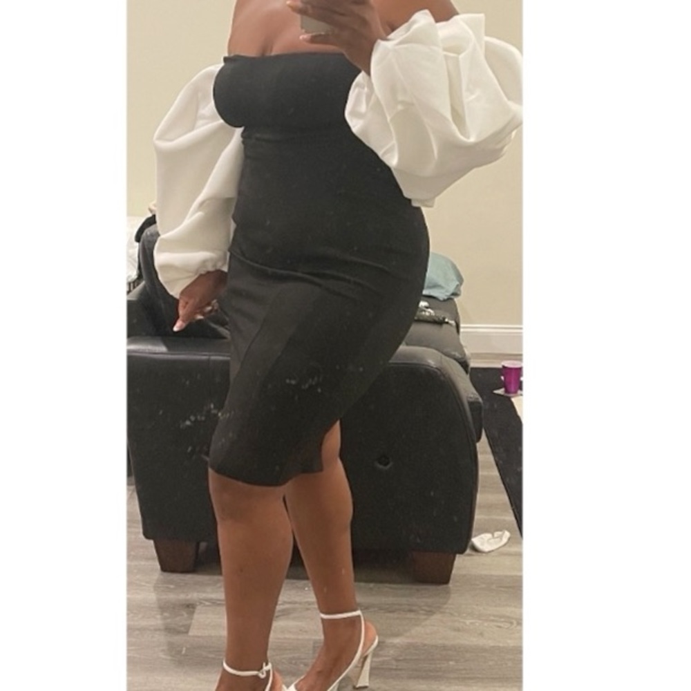 ASOS dress off-shoulder exaggerated sleeve midi